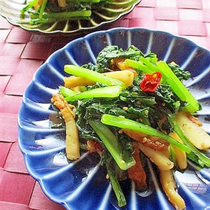 簡単常備菜!かぶの葉とちくわのピリ辛炒め煮